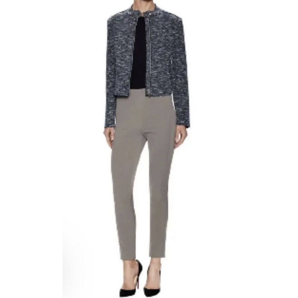 THEORY Jacket Womens Medium Moto Jacket Blue Tweed Raw Hem Neutral Minimalist - Picture 2 of 16